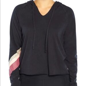 NWT wildfox sport navy colorful striped arm pull over hooded sweatshirt small